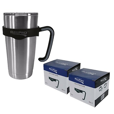 #ad RecPro 20Oz Stainless Steel Tumbler Handle Black And Gray 2 Pack