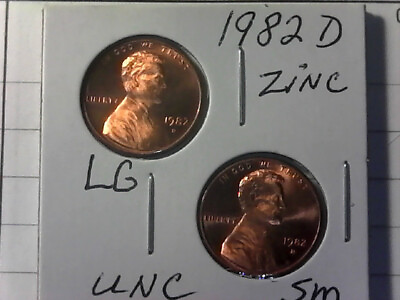#ad 1982 D Lincoln Penny Small amp; Large Date ZINC UNCIRCULATED     