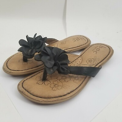 #ad Girls Black Flower Design Born BOC Sandals Summer Shoes Flip Flops Size 4