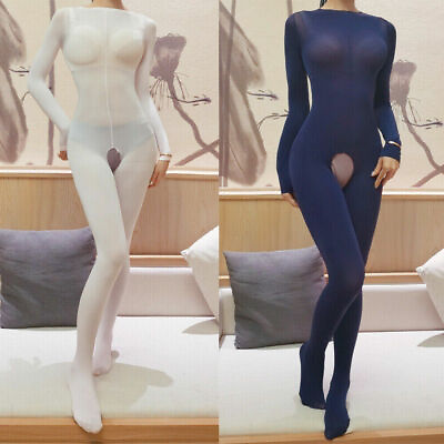 #ad 220lbs Plus Size Unisex Sheer Velvet Bodystocking Long Sleeve Jumpsuit Bodysuit