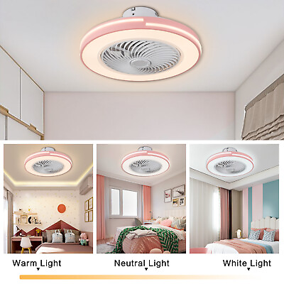 #ad 20quot; Round Ceiling Fan LED 3 Color Change Celling Light w Remote Control 3 Speed