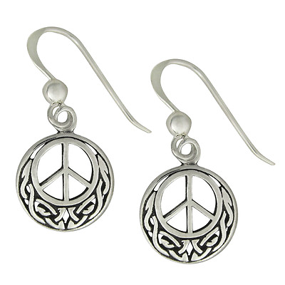 #ad Sterling Silver Celtic Knot Peace Sign Symbol Earrings hippie anti war Jewelry