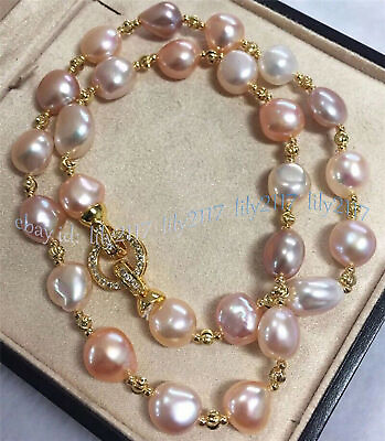 #ad Elegant Genuine Natural South Sea Baroque Pink Purple Pearl Necklace 14 36#x27;#x27;