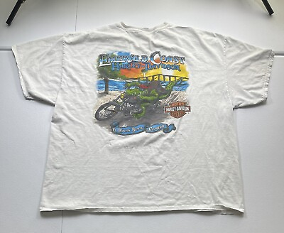 #ad Harley Davidson Biker Shirt Mens 2XL White Emerald Coast Motorcycle Alligator