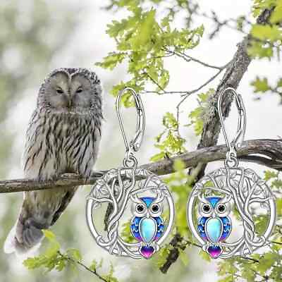 #ad Creative Round Owl Hollow Pendant Earrings Retro Party Jewelry Holiday Trend New