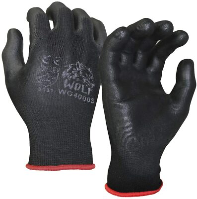 #ad WOLF Ultra Thin Black Work Gloves Polyurethane Palm Coated Nylon Shell 12 Pairs