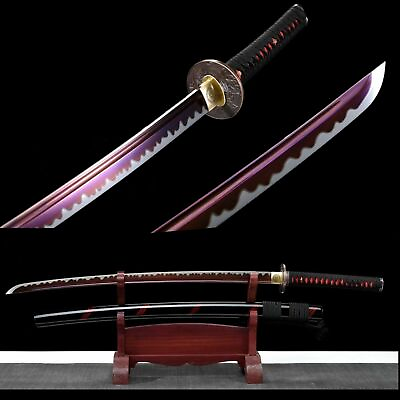 #ad Elegant Purple Blade Japanese Katana Samurai Sword Full Tang Battle Ready Sharp