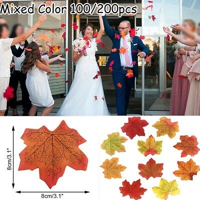 #ad 100 200pc Fall Fake Silk Leaves Maple Leaf Autumn Wedding Deco Artificial Flower