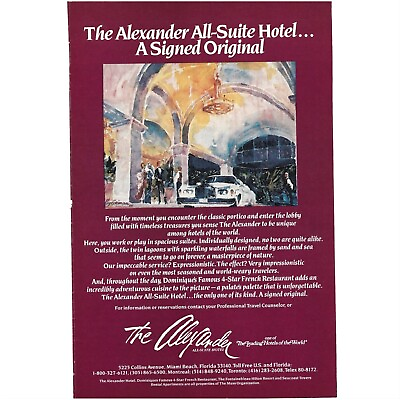 #ad The Alexander All Suite Hotel Miami Florida 1980s Vintage Print Ad