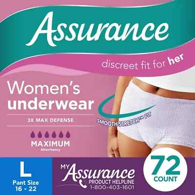 #ad Assurance Women#x27;s Incontinence amp; Postpartum Underwear L 72 Count