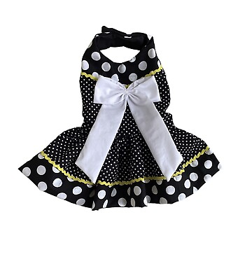 #ad Handmade Black And White Polkadot Dog Dress With A Detachable Bow M
