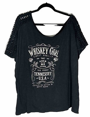 #ad Torrid Off Shoulder T Shirt Womens 5X Plus Whiskey Girl Boho Rock Biker Grunge