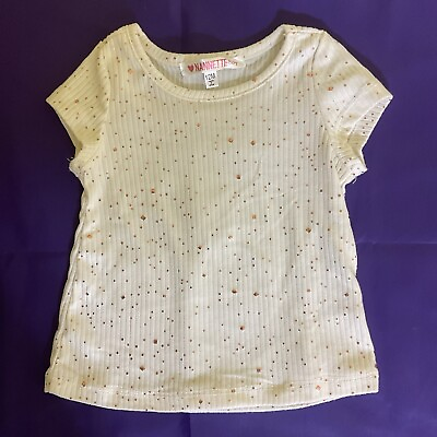 #ad Nannette Baby Infant Girl Short Sleeve Top Ivory w Gold Specks Size 12 Months