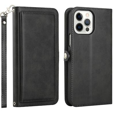 #ad NEW For IPhone 14 Pro Max 14 Plus Double Wallet Case Leather 6 Card Slots Holder $13.79