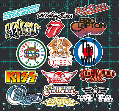 #ad 15 Classic 70s Rock Band Sticker Pack Clear Holographic or White Kiss