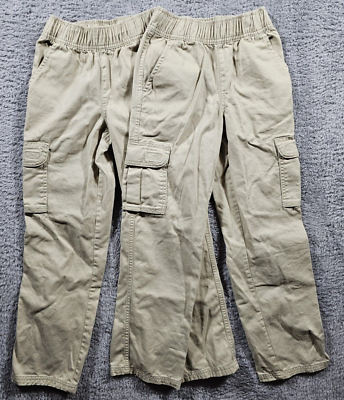 #ad Lot 2 The Childrens Place Adjustable Tan Khaki Cargo Pants Boys Size 8 Slim