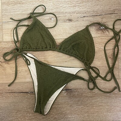#ad Wanderlust Bikini Green Set Size Xl WANDERLUST BIKINI Beach Swim Tie Sides $35.20