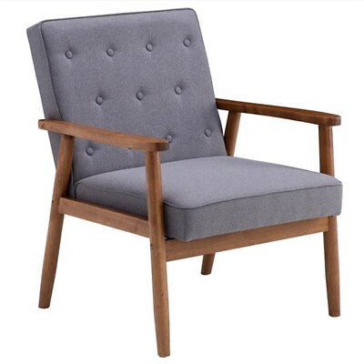 #ad Retro Modern Wooden Single Chair Grey Fabric