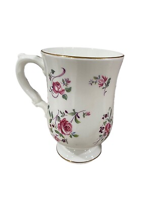 #ad ROYAL VICTORIA Fine Bone China England Footed Teacup In White Floral Gold Rim $11.95