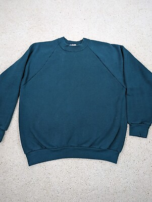 #ad VINTAGE Fruit of the Loom Sweatshirt Mens Extra Large Green Crew Neck Pullover $18.94