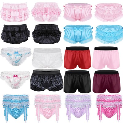 #ad Sissy Mens Briefs Crossdress Panties Ruffled Underwear Underpant Lingerie Night