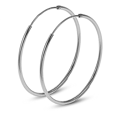 #ad 2Pcs Women 925 Sterling Silver Plated Round Hoop Endless Vogue Earrings 8mm 60mm