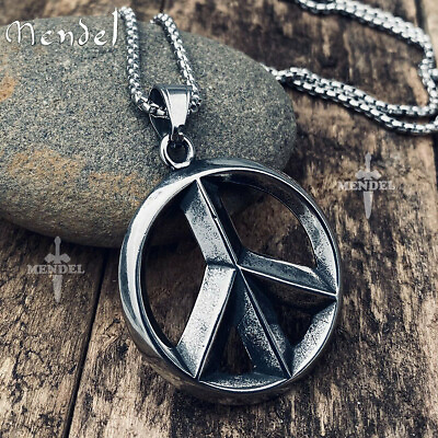 #ad MENDEL Mens Peace Sign Necklace Pendant Symbol Men Stainless Steel Jewelry Chain