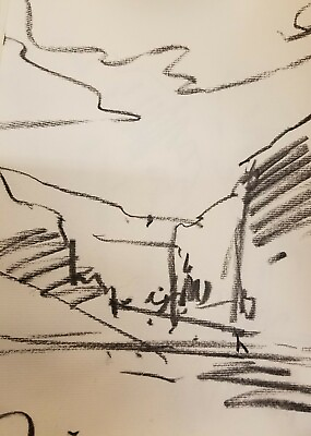 #ad JOSE TRUJILLO Original Charcoal Paper Sketch Drawing 12quot; Modern Canyon Hills