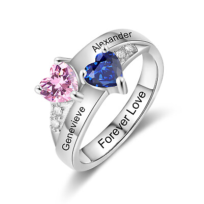 #ad Custom 2 Simulated Birthstone Promise Ring in 925 Silver Unique Gift for Her