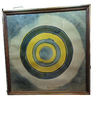 #ad VTG Paul Richards Circle Serigraph Watergraph YELLOW Green Brown Framed x 21X21