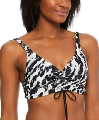 #ad Bar III BLACK WHITE Heat Wave Drawstring Bikini Swim Top US Medium