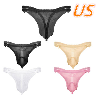 #ad US Mens Lace G string Sissy Pouch Panties Thong Bikini Briefs Underwear Lingerie $7.35