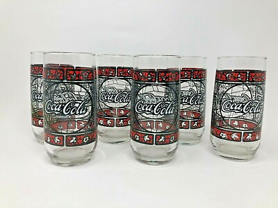 #ad Vintage Coca Cola Tiffany Style Drinking Glasses Set of 6