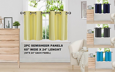 #ad 2PC LIGHT FILTERING SMALL WINDOW CURTAIN PANELS ANTIQUE GROMMETS 24quot; LENGHT N29