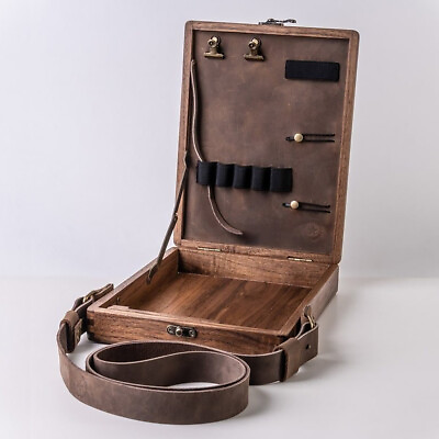 #ad Wooden Writer Messenger Crossbody Bag Briefcase Painting Tool Brush Storage Box