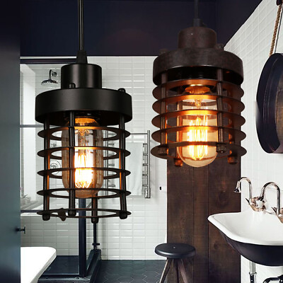 #ad Iron Cage Lampshade Rustic Industrial Ceiling Lamp Pendant Retro Light Lampshade