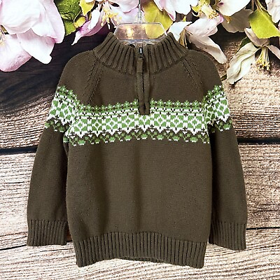 #ad Cherokee Toddler Boys Cotton Brown Fair Isle Pattern Knit Soft Sweater Pullover