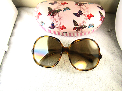 #ad Sunglasses Vintage women Oversize butterfly 1970 Glass Lenses Korea Tortoise