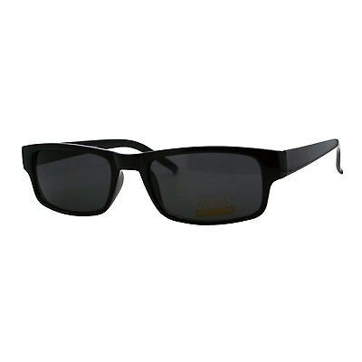 #ad Small Black Rectangular Frame Sunglasses Black Lens Spring Hinge UV 400
