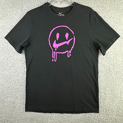 #ad Nike Shirt Mens Medium Smiley Face Pink Purple Swoosh Drip Basketball Shirt