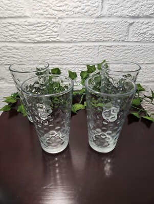 #ad Set of 4 Vintage Libbey Glassware Drinking Glasses Optic Coin Dot Bubble