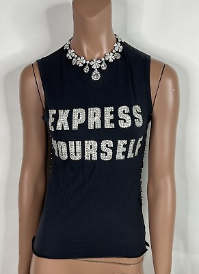 #ad VTG DOLCE amp; GABBANA BLACK ‘EXPRESS YOURSELF’ CRYSTAL TOP 38 XS