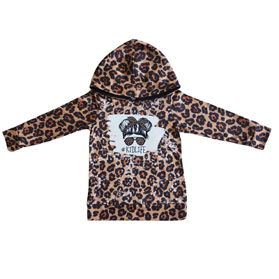 #ad Girls Leopard Print Long Sleeve Hoodie Kidlife