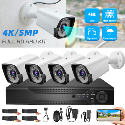 #ad 4CH H.265 5MP Lite DVR 1080P Outdoor CCTV Home Security Camera System Kit USA