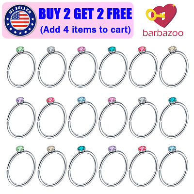 #ad 90PCS Colorful CZ Nose Rings Hoops Stainless Steel Tragus Cartilage Ring Set 20G