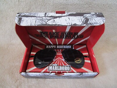 #ad Marlboro Happy Birthday Promo Black Aviator Sunglasses w Pouch