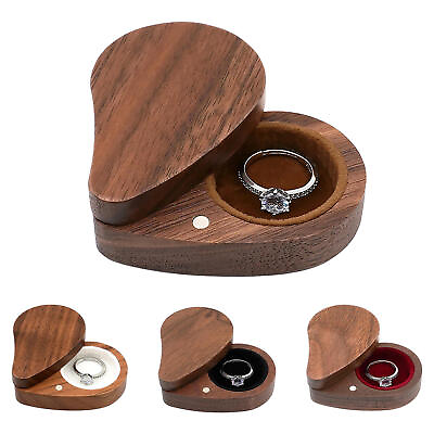 #ad Creative Love Shape Solid Wood Jewelry Box Vintage Black Walnut Storage Box