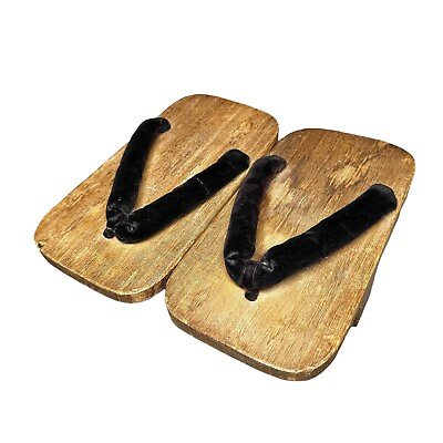 #ad Japanese Kimono Sandal Geta Geisha Black Wood 23.4 cm Free Size Thong Flip Flop