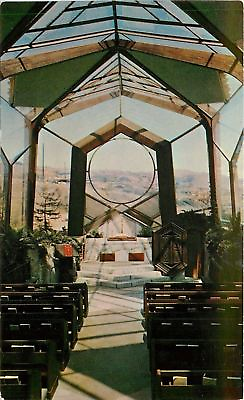 #ad Rancho Palos Verdes California The Wayfarers Chapel Interior 1950s Postcard
