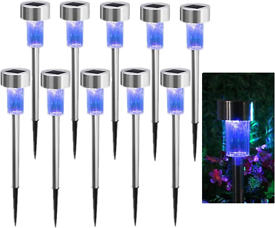 #ad 10PCS Blue Outdoor Lights LED Steel Garden Solar Powered Landscape Light Lamp Ya